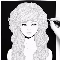 the girl in black and white is drawing