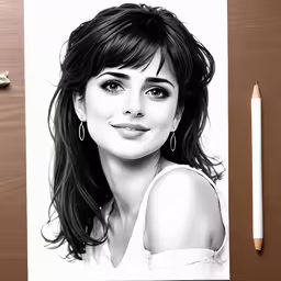 a pencil drawing of a woman with long hair