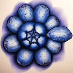 the blue and purple artwork is made by watercolors