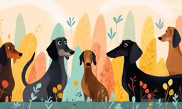 dogs are standing in a field by some trees