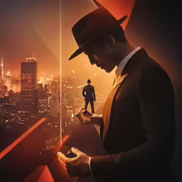 a man standing next to a tall building with a phone