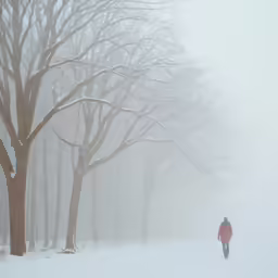a person walking on a snowy path through trees