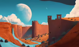 a surreal painting of a desert landscape