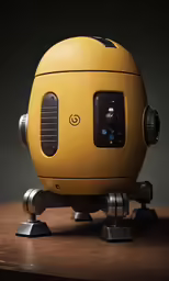 a yellow camera is on top of a table