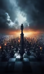 a chessboard with the person standing on top of it
