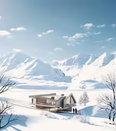 there is a house that is on a hill in the snow