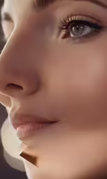 a woman wearing an artificial nose and makeup