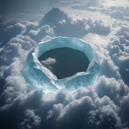 an iceberg floating in a cloudy sky above the clouds