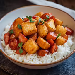 this is a bowl of rice and tofu