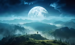 a person standing on top of a green hill