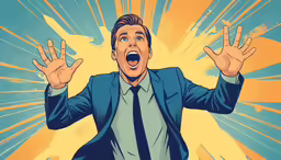 a cartoon man making a shocked gesture with one hand