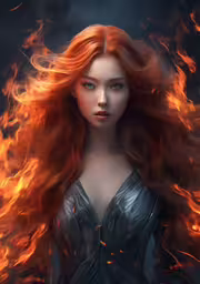 a woman with long red hair in the wind,a beautiful young red haired woman with a fiery hair