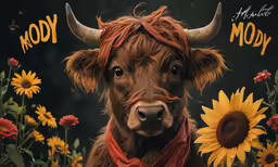 there is a painting of a bull that is featured