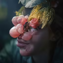 this is an artistic photograph of a girl with something in her eyes