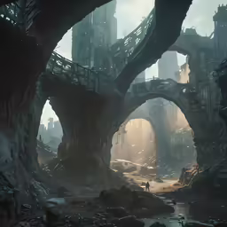 the inside of a dark city on a cloudy day