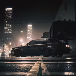 car on roadway during night time in metropolitan area