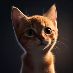 the cute little cat is staring at something