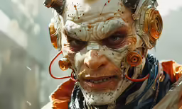 an alien man with a strange costume in a city