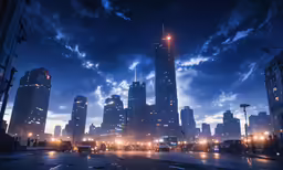 night time view of the city with its buildings