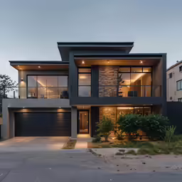 a modern house with the front door open on a street