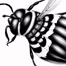 a black and white insect, with a striped body