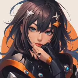 an anime character in a black jacket with blue eyes