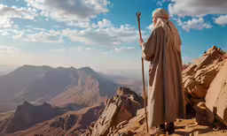 a man on a rock looking over the mountains