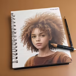 a notebook with an image of a girl on it