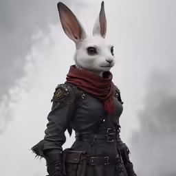 a rabbit in a suit holding a sword