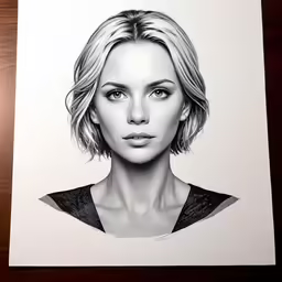 a drawing of a woman with a short blond hair
