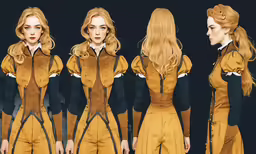a woman is modeling in yellow and black outfits