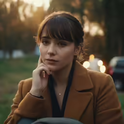 a woman is looking at something in the distance
