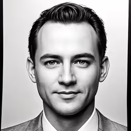 black and white photograph of man in suit