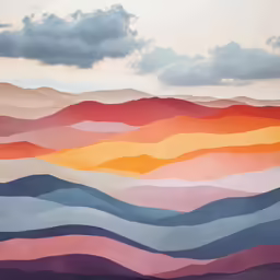 a painting with wavy patterns with the sun behind it