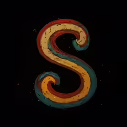 an artistic type of letter s with red, yellow and blue swirled stripes
