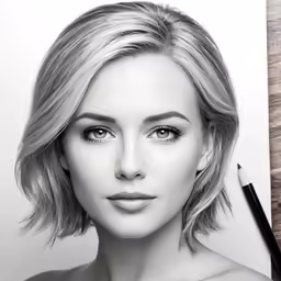 a drawing of a blonde woman with bangs on her head
