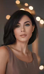 a woman posing for a photo with bright lights in the background