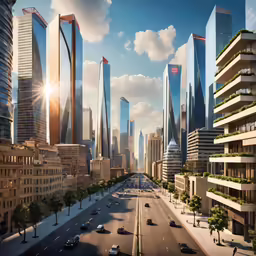 the city skyline is very tall and very wide
