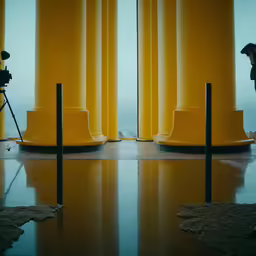 a man taking pictures in the rain by a camera