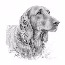 a black and white photo of a large dog