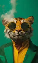 a man wearing glasses and a tiger mask