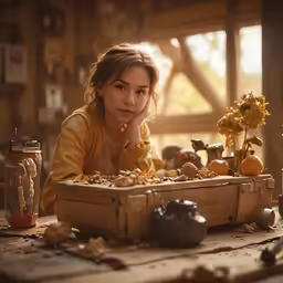 an adorable little girl sitting in front of a box