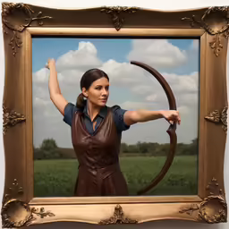 a photo frame with a portrait of a woman holding a bow