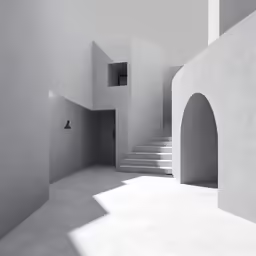 white room with a stair way leading to an opening