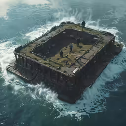 some people on an island floating in the water