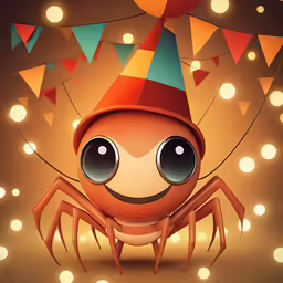 a spider with a funny party hat