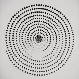 there is a circular design made of several different black dots