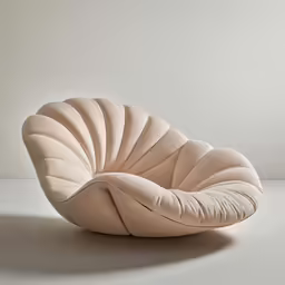 a beige chair on a white floor