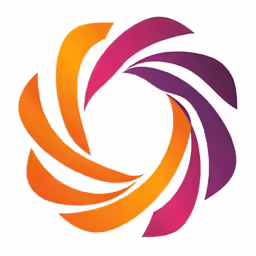 an orange and purple circular logo