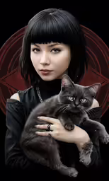 a girl holds her cat while posing for a photo